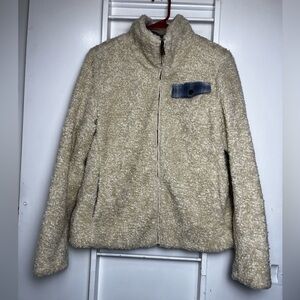 PENDLETON WOOLEN MILLS WOMENS SHERPA CREAM & BLUE PLAID FULL ZIP JACKET M